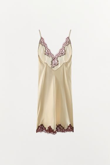 ROBE STYLE LINGERIE SATINÉE AVEC DENTELLE - Blanc de Zara - Image 6