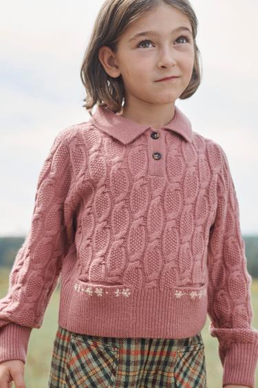 100% WOOL CABLE KNIT POLO SHIRT LIMITED EDITION - Pink by Zara - Image 1