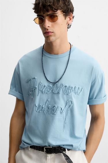 ÁO PHÔNG IN CHỮ NỔI - Xanh dương từ Zara