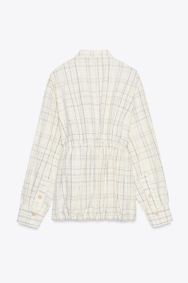 SURCHEMISE BLOUSON BOMBER À CARREAUX ZW COLLECTION - Écru / Bleu marine de Zara - Image 4