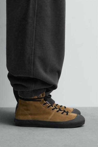 LEATHER HIGH-TOP TRAINERS - LIMITED EDITION - Camel Brown by Zara - Image 0