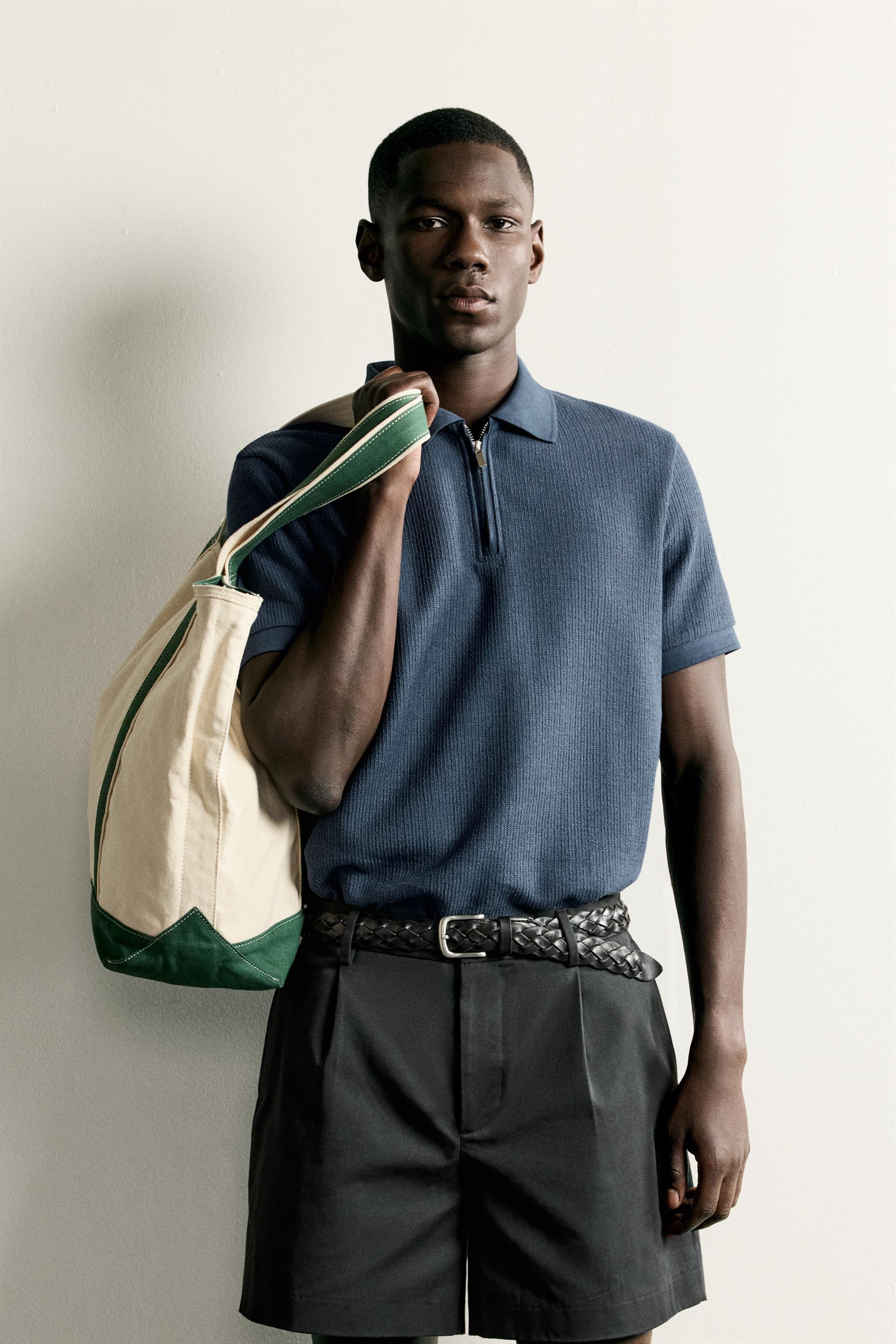 REGULAR FIT ZIP POLO SHIRT — Navy blue