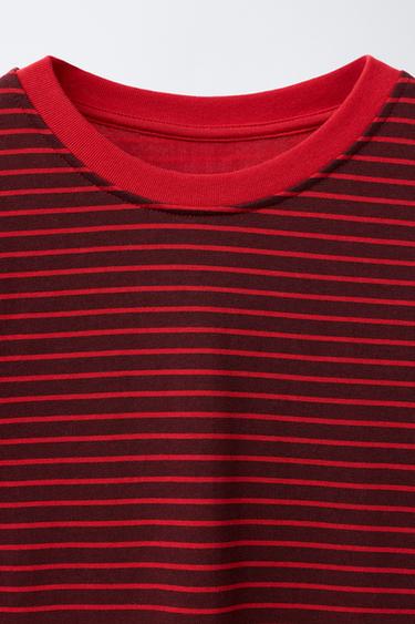 T-SHIRT IMPRIMÉ À RAYURES - Rouge de Zara - Image 2