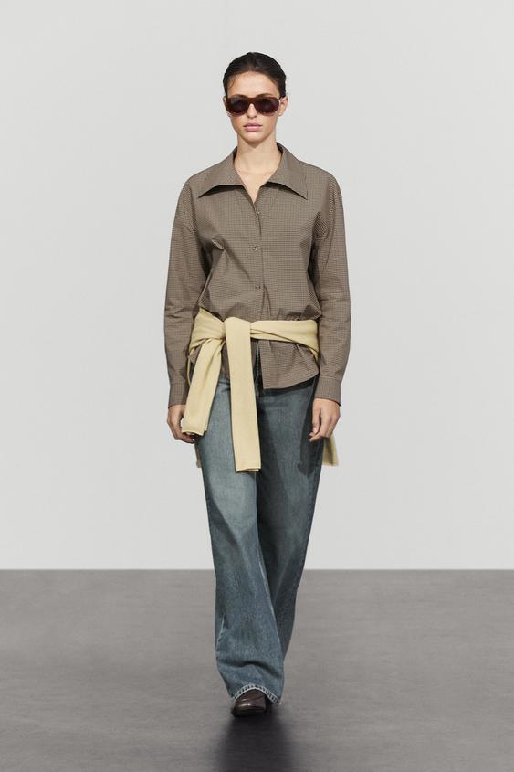 Camisa cuadro vichy mezcla algodón - Marrón de Zara - Imagen 0