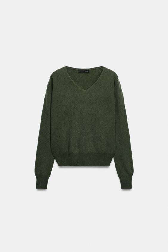 PULL 100 % LAINE EXTRA DOUX COL EN V - VERDÂTRE de Zara - Image 3