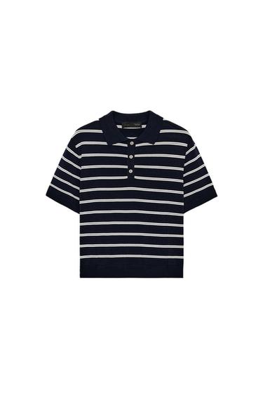 ТРИКОТАЖНОЕ ПОЛО В ПОЛОСКУ С КОРОТКИМИ РУКАВАМИ — МОРСКОЙ СИНИЙ от Zara