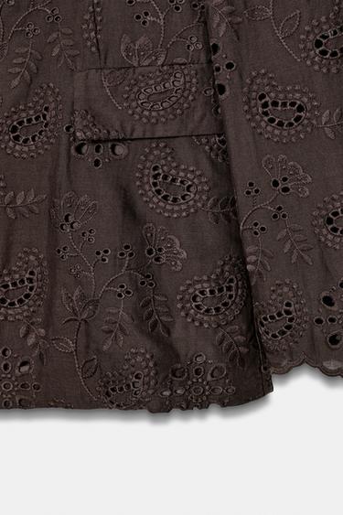 STRAIGHT BLAZER WITH CUTWORK EMBROIDERY SHOULDER PADS - Brown by Zara - Image 9