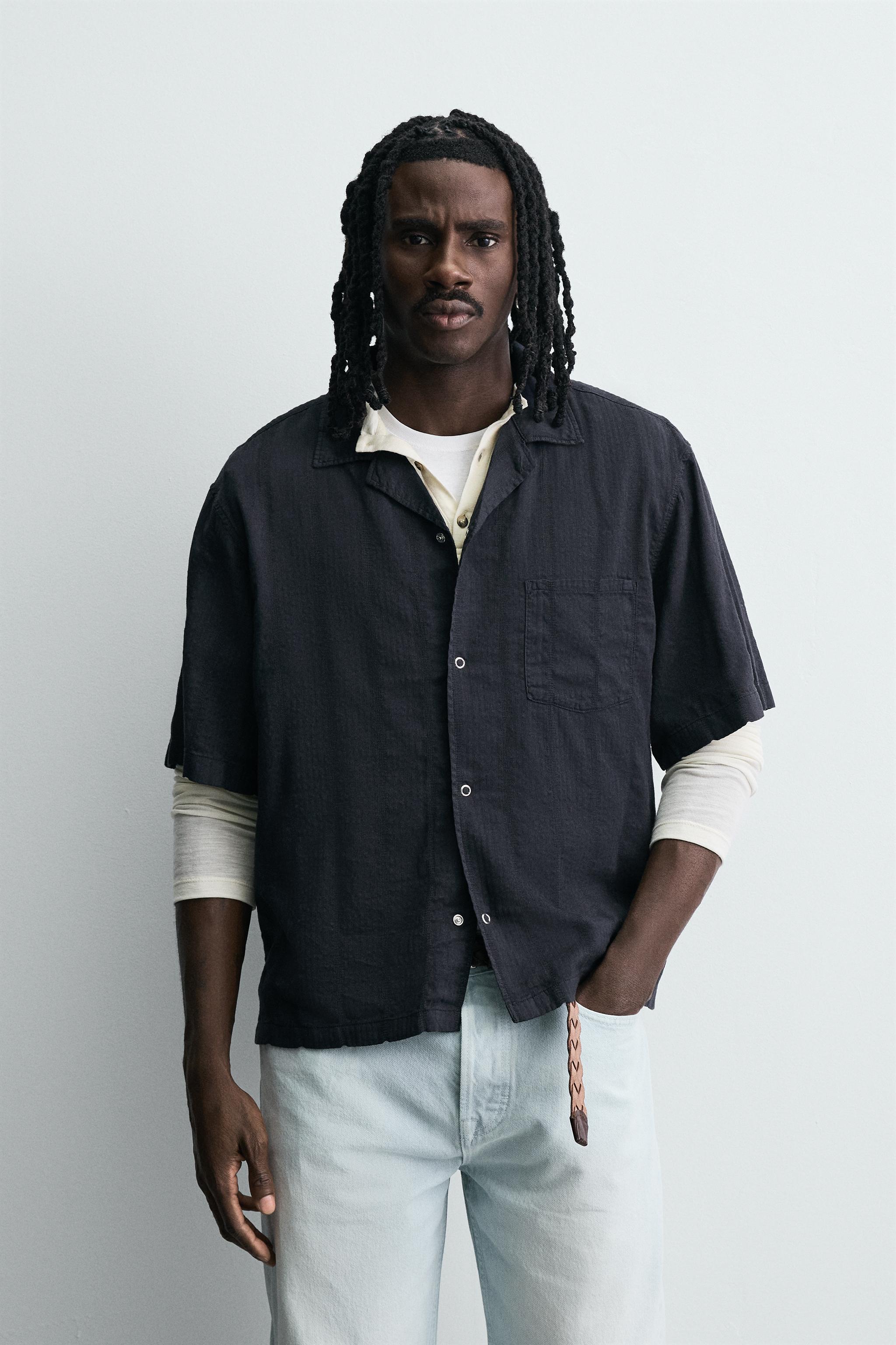★ ★ Men's Relaxed Fit Stripe Jacquard Pocket Sh Free Assembly Men's Jacquard Stripe Pocket Tee with Short