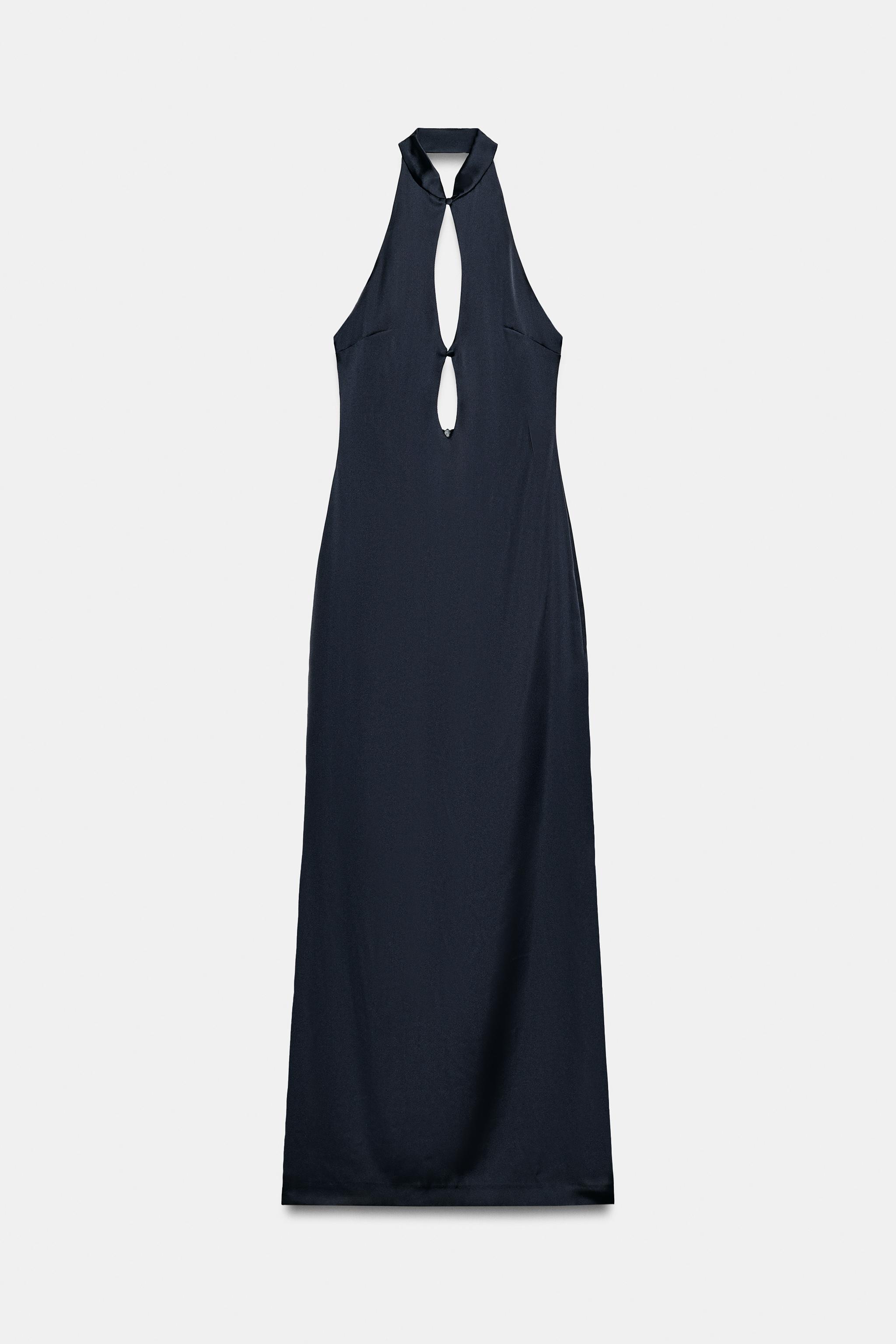 ZARA WOMAN カットアウト　キャミソールワンピース カットアウト サテン キャミソールワンピース - ダークネイビーブルー