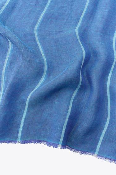 CONTRAST STRIPE LINEN SCARF - Blue by Zara - Image 4