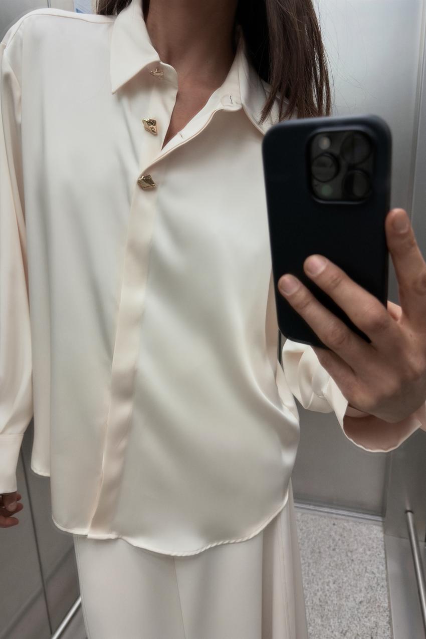 GOLD BUTTON SATIN EFFECT SHIRT