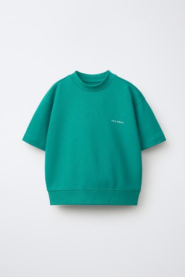 Zara SHORT SLEEVE RAISED TEXT SWEATSHIRT - Green