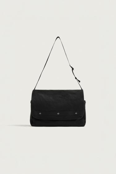 NYLON CROSSBODY BAG WITH FLAP - Black by Zara