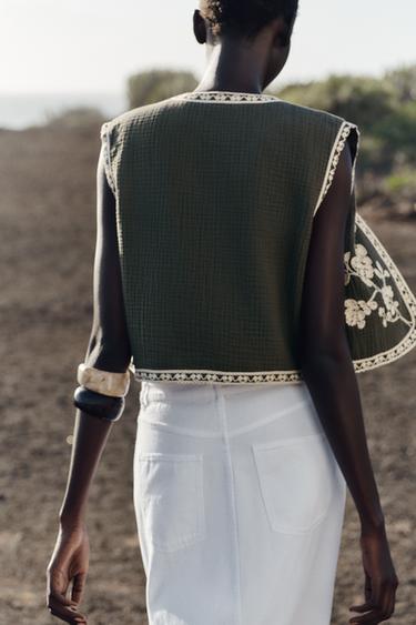 EMBROIDERED WAISTCOAT - Khaki by Zara - Image 2