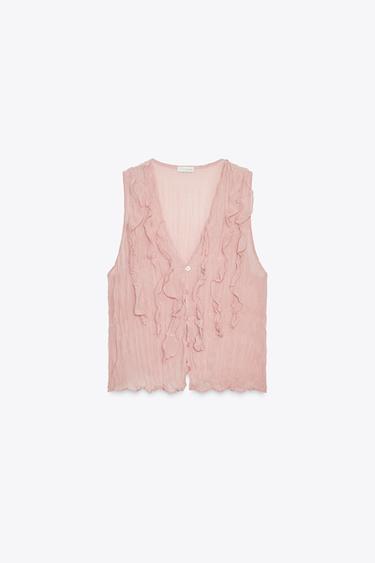SEMI-SHEER RUFFLED TOP - Pink by Zara - Image 0