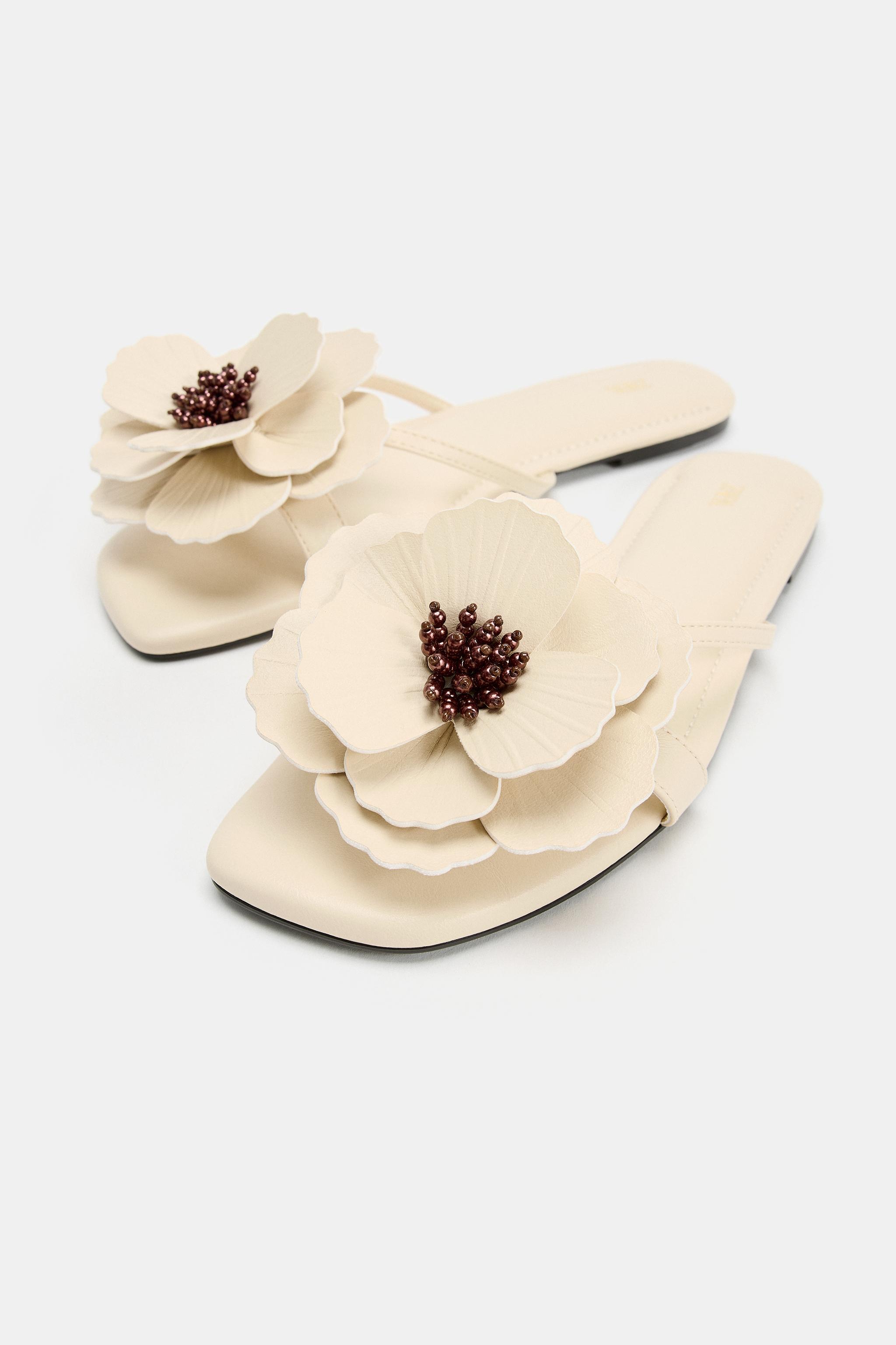 Женские сандалии Zara FLORAL DETAIL FLAT SANDALS — фото 2