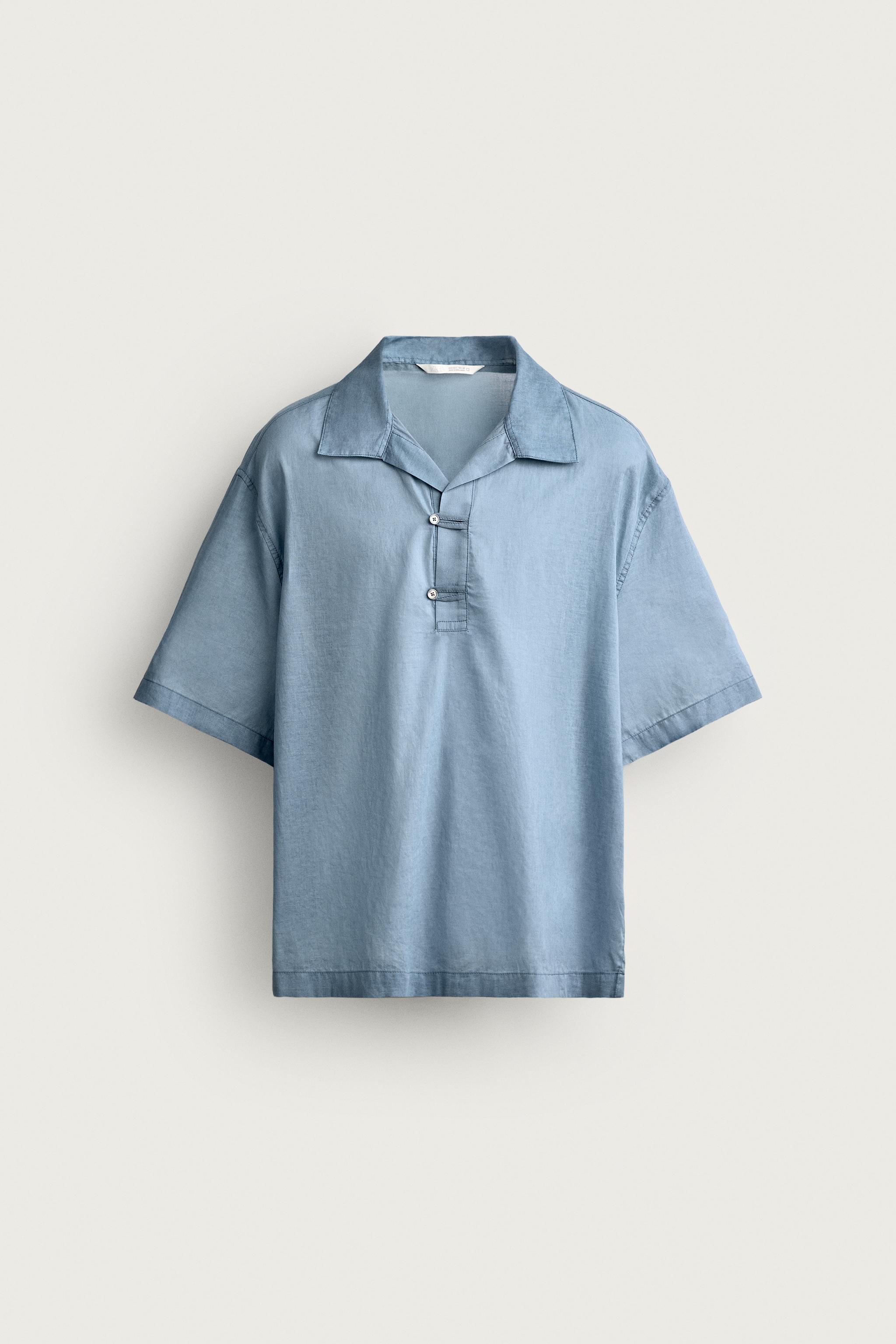 Zara YIKAMA EFEKTLİ RELAXED FIT POLO YAKA T-SHIRT görsel 8