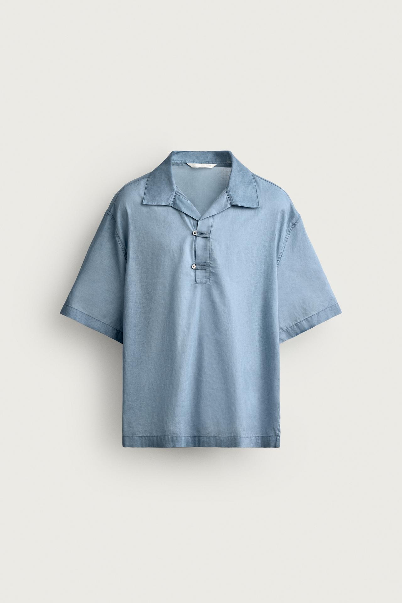 WASHED RELAXED FIT POLO SHIRT — Blue marl