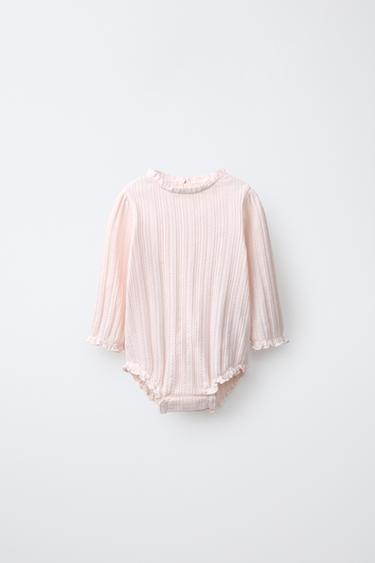 Zara POINTELLE LACE COLLAR BODYSUIT - Light pink