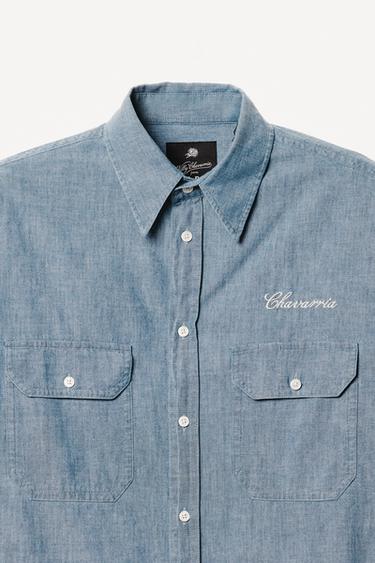 EMBROIDERED BOXY FIT CHAMBRAY SHIRT WILLY CHAVARRIA X ZARA - Mid-blue by Zara - Image 4