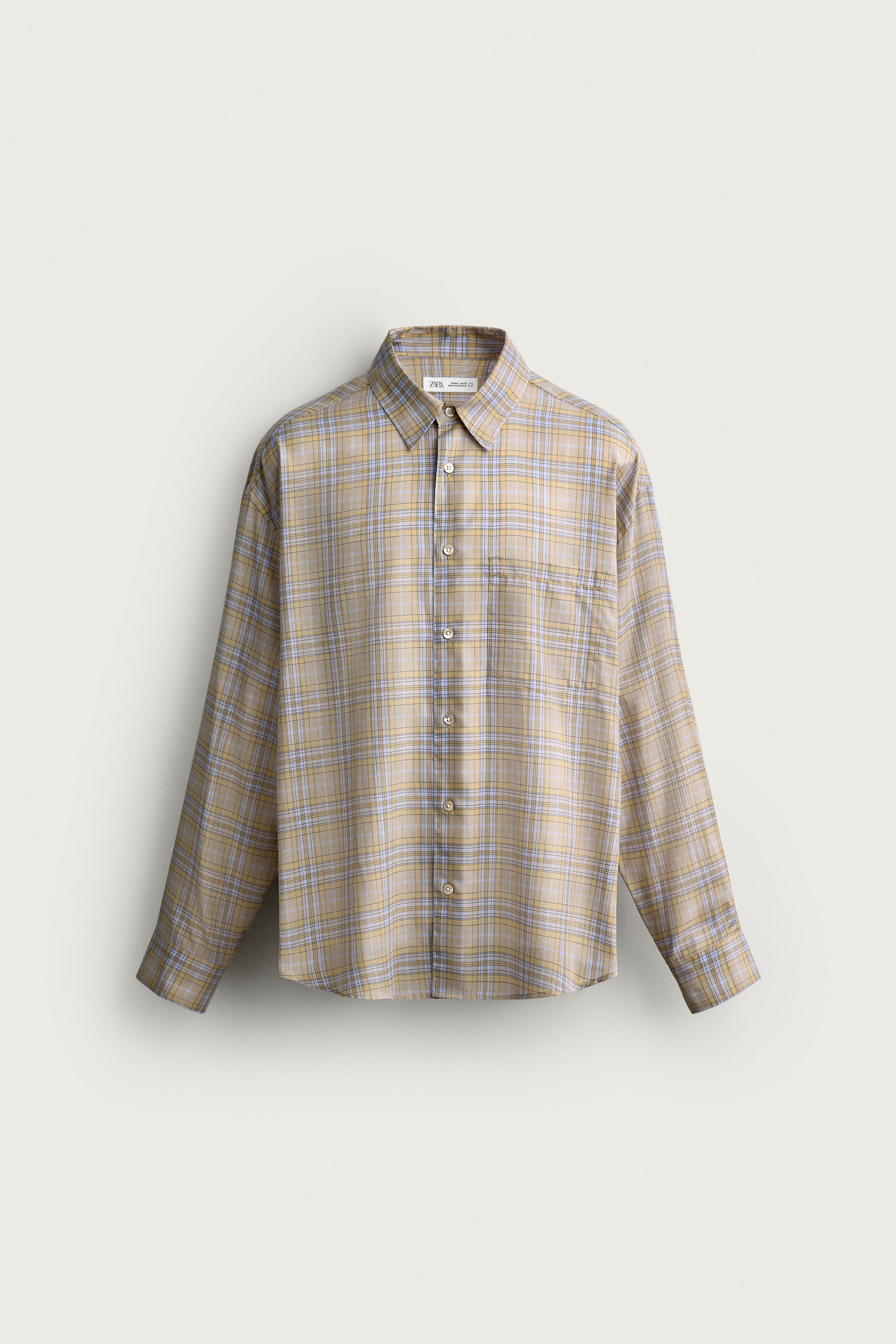 RELAXED FIT PLAID SHIRT — Light sky blue