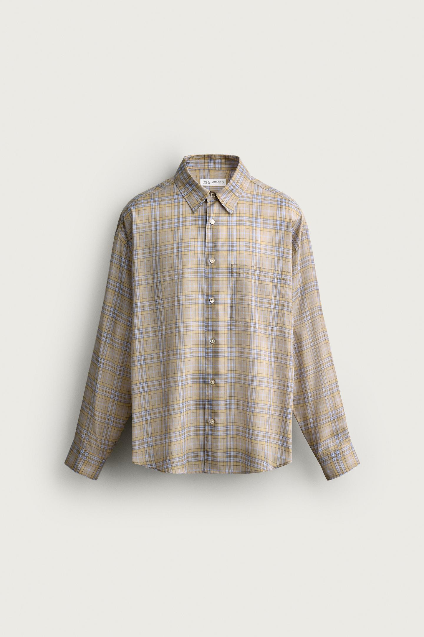 Мужская рубашка Zara Relaxed Fit Plaid, цвет: Светлый небесно-голубой — фото 6