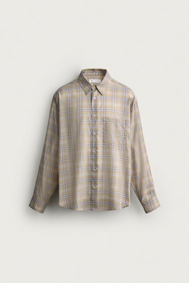 RELAXED FIT CHECK SHIRT - Light sky blue by Zara