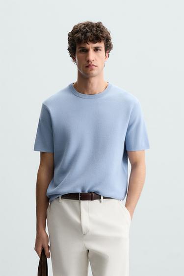 RELAXED FIT KNIT T-SHIRT - Sky blue by Zara