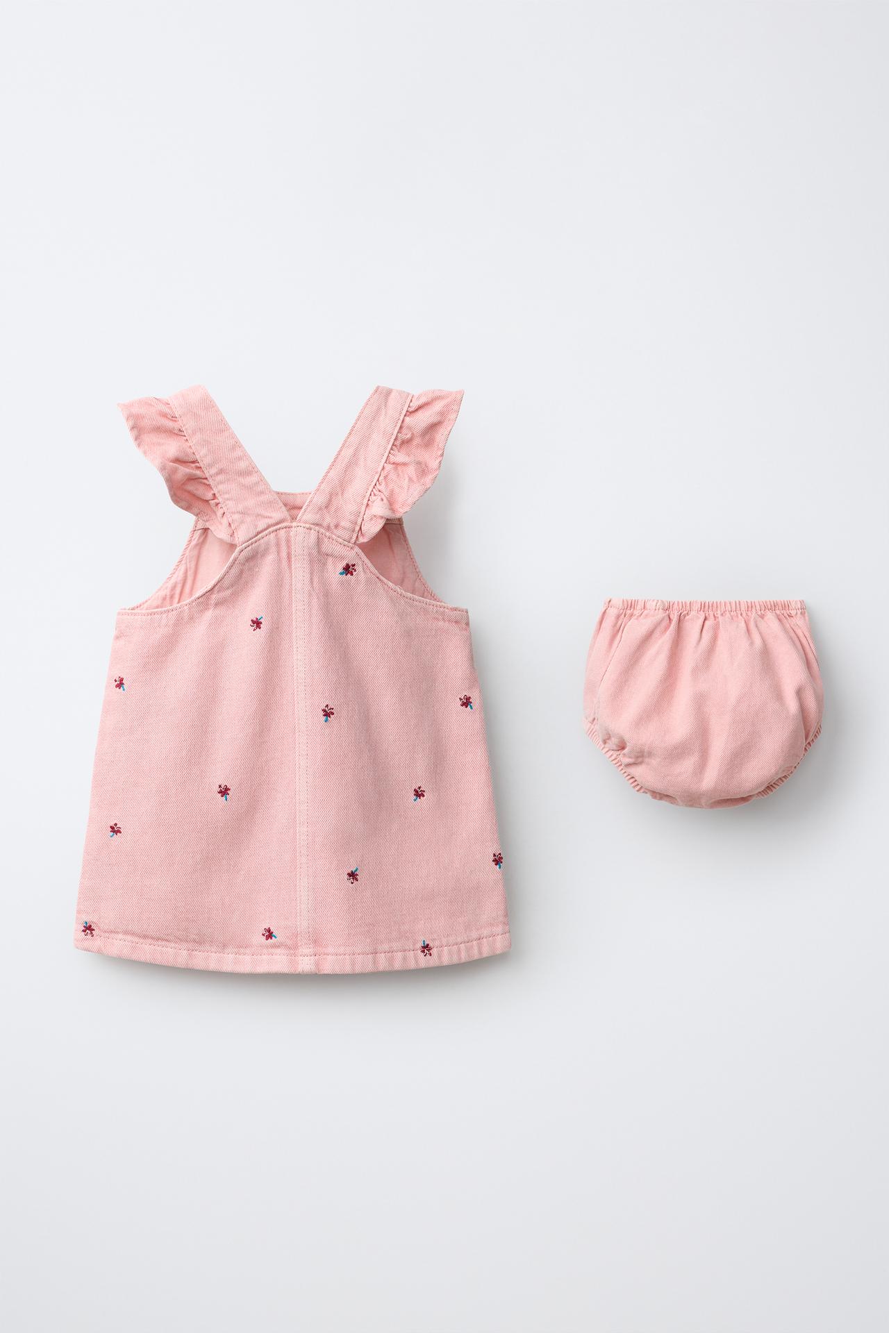 Floral Twill Pinafore Set — Pink