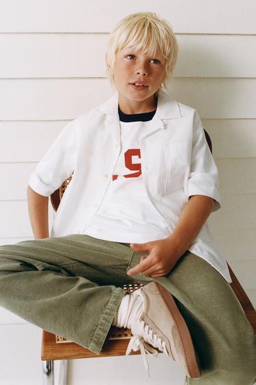 بنطلون مستقيم بقطن وكتان - أخضر فاتح by Zara