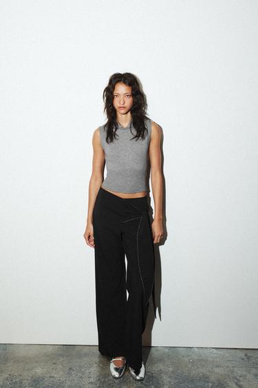 STRIKKET POLOTOP-VEST - lys grå fra Zara - Billede 0