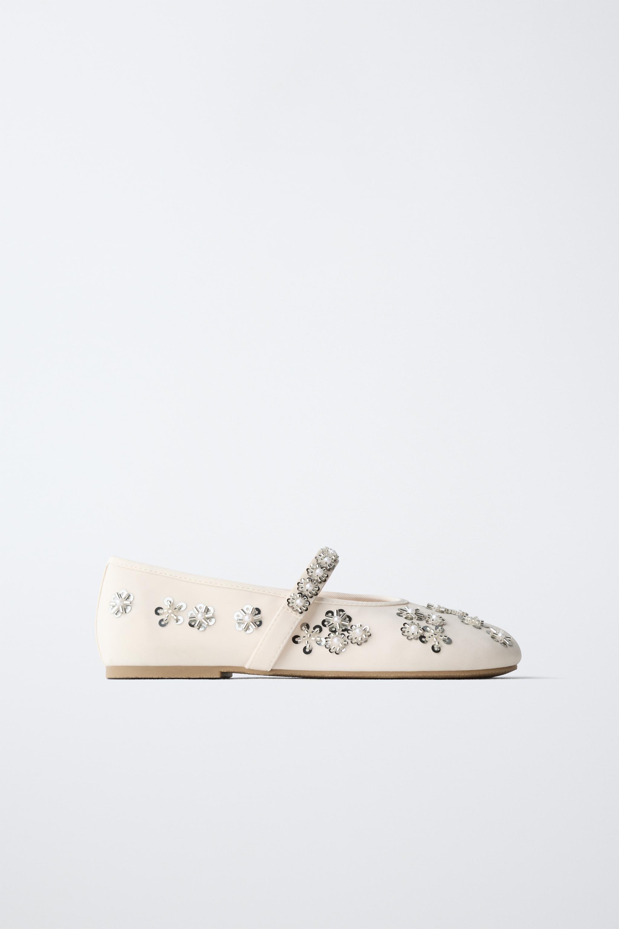 RHINESTONE BALLET FLATS — Off White