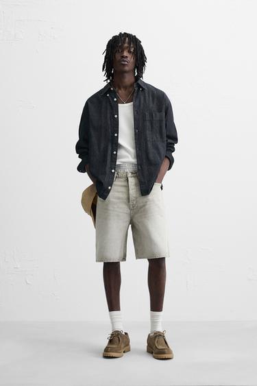 STRAIGHT-LEG DENIM BERMUDA SHORTS - Grey by Zara