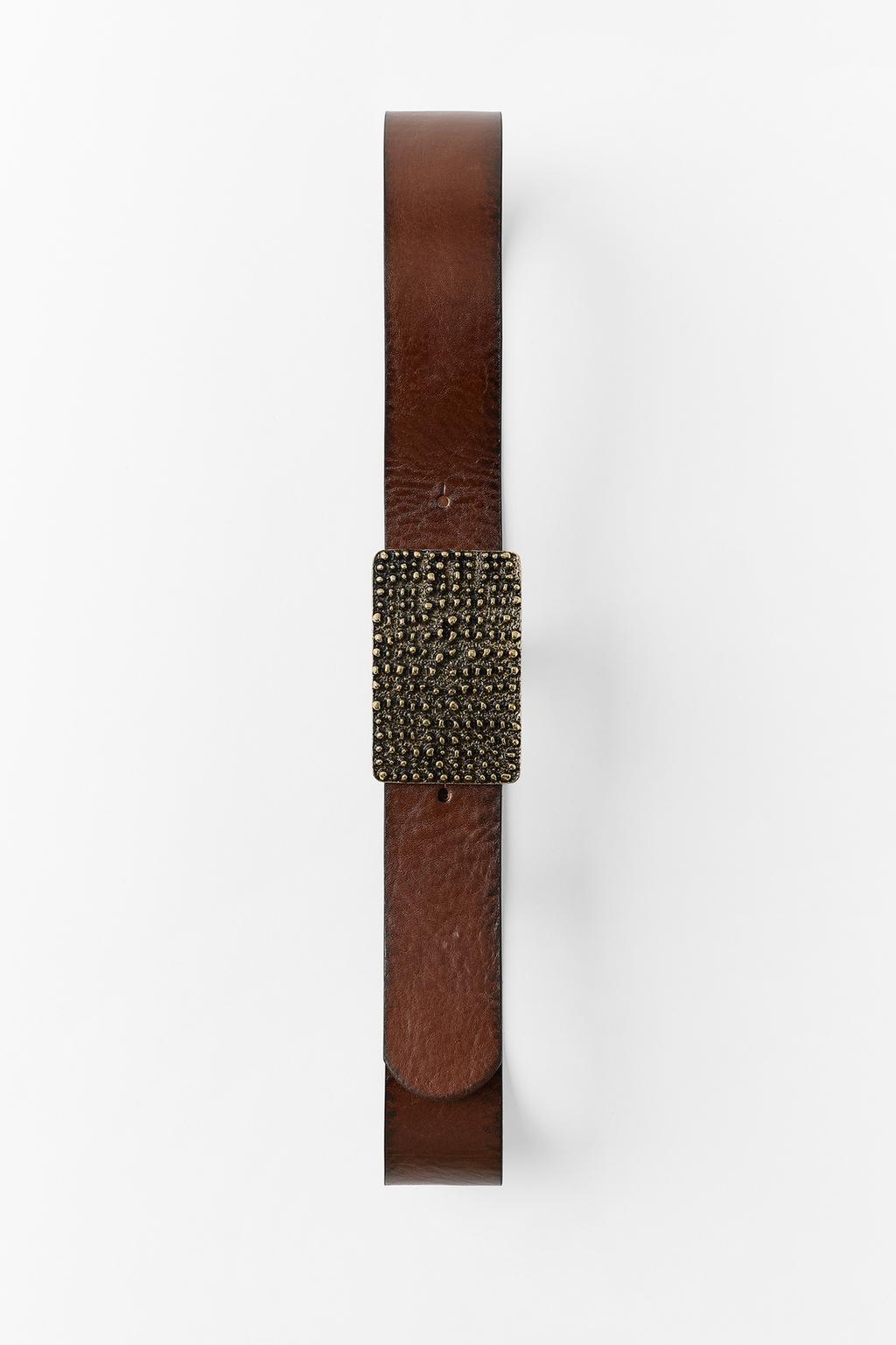 100% LEATHER BELT WITH TEXTURED BUCKLE