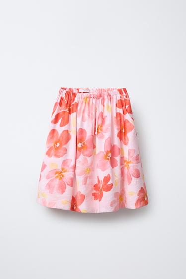 Zara FLORAL PRINT MIDI SKIRT - Pink