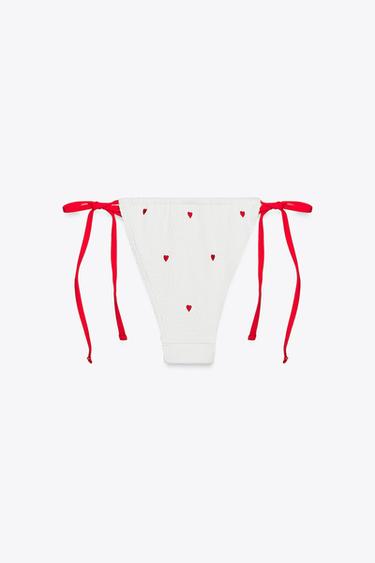 EMBROIDERED ELASTICATED BIKINI BOTTOMS - Ecru by Zara - Image 4