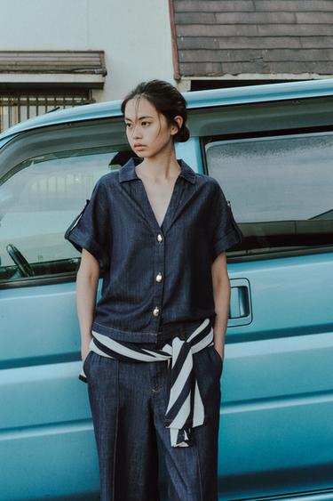 Z1975 半袖デニムシャツブルーZaraのZ1975 半袖デニムシャツ - ブルー