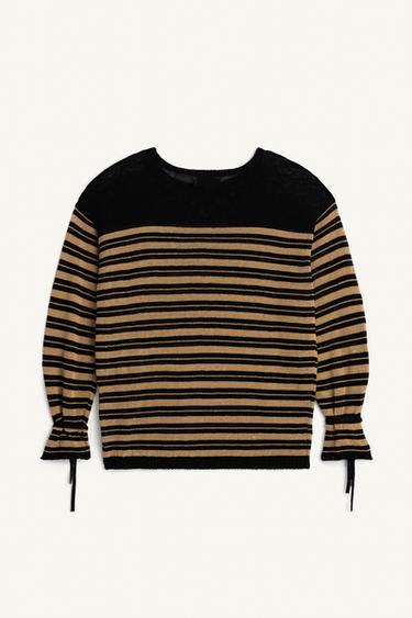 STRIPED LINEN BLEND JUMPER - Sand / Black by Zara - Image 5
