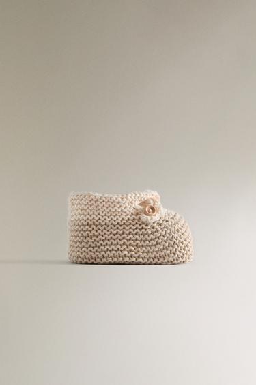 BALLERINASKO I RIBSTRIK MED DOBBELTE STROPPER - lys beig fra Zara - Billede 0