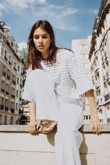 CAMISA RAYAS CON LINO - Azul / Blanco de Zara