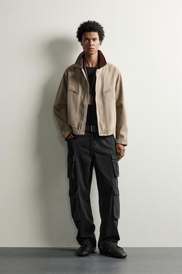 LEATHER COLLAR JACKET - Khaki by Zara - Image 0