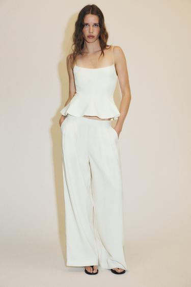 Zara STRETCH PEPLUM TOP - Oyster-white - Image 0