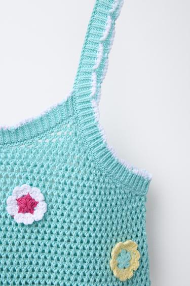 TOP EN MAILLE À FLEURS AU CROCHET - Turquoise clair de Zara - Image 2