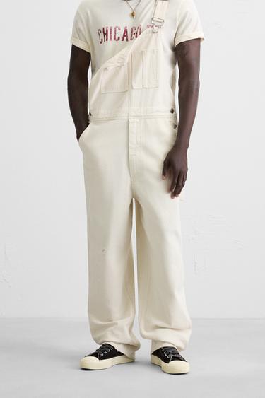 JEANSLATZHOSE MIT CARGO-TASCHE - Cremefarben von Zara