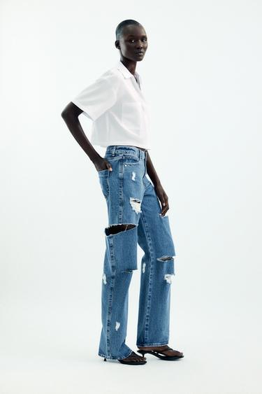 JEAN Z1975 DROIT TAILLE NORMALE DÉCOUPES DÉCHIRURES - Bleu moyen de Zara - Image 2