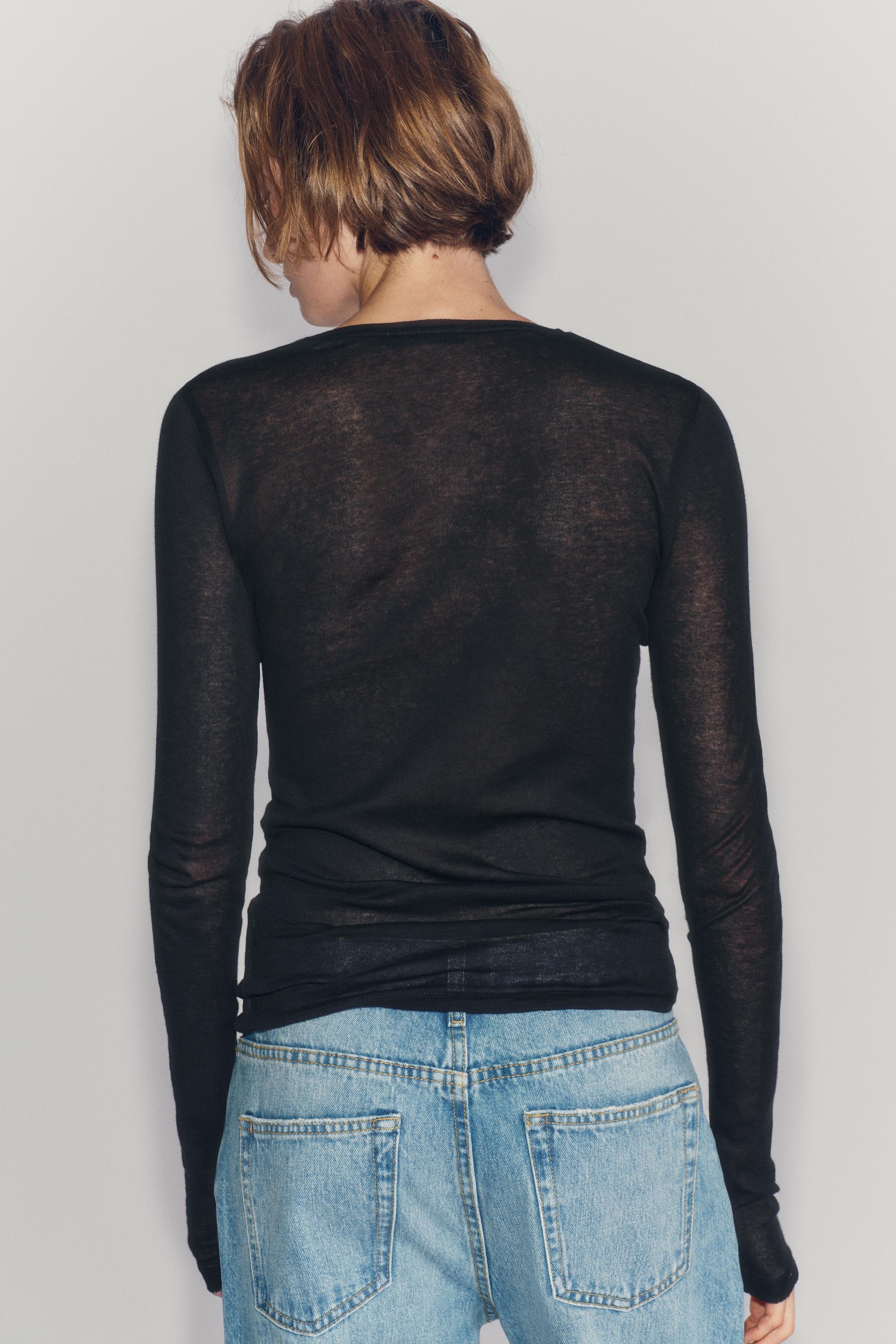 Женские футболки Zara SUPIMA® LONG SLEEVE T-SHIRT — фото 4