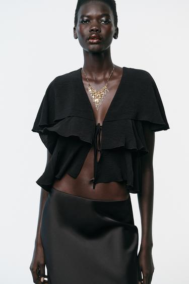 RUFFLED CAPE TOP - Black by Zara - Image 1