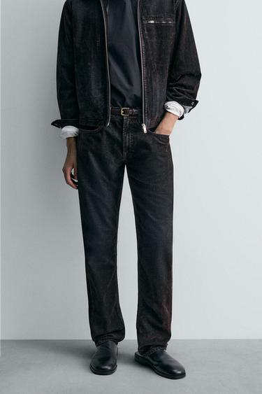 RELAXED FIT FLOCKED VELVET JEANS - Brown by Zara