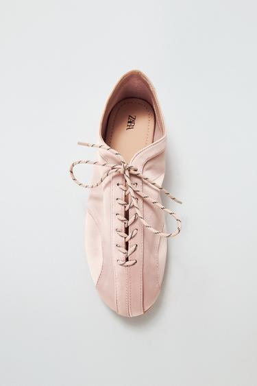 LACE-UP SPORTY BALLET FLATS - Pink by Zara