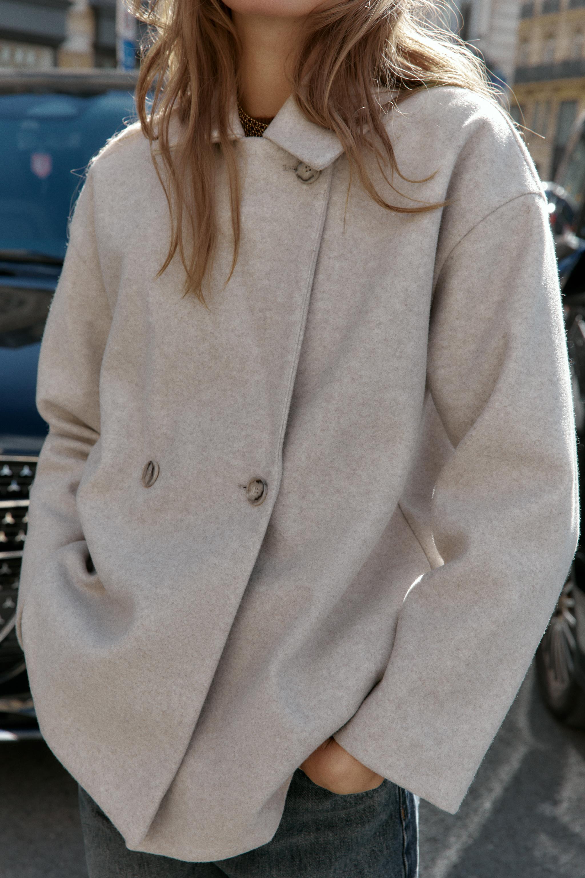 ソフトロングコート　ホワイト ZARA ZARA - ZARA ZW COLLECTION ダブルフェイス ウールブレンド
